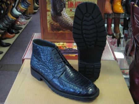 Genuine All Crocodile Caiman Navy Blue Men Ankle Boot