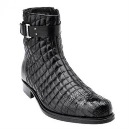 Belvedere Libero Quilted Leather & Alligator Cap Toe Boots Black