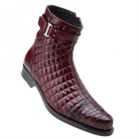 Belvedere Libero Quilted Leather Alligator Cap Toe Boots Antique Wine