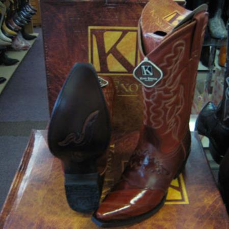 Mens King Exotic Snip Toe Genuinel Western Cowboy Cognac Boot