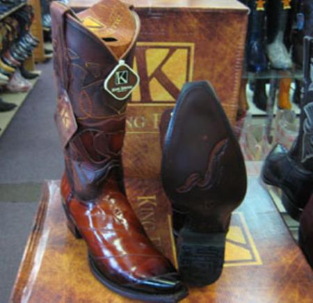 Mens King Exotic Genuine Cognac Snip Toe Western Cowboy Boot