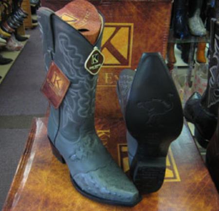 Mens King Exotic Genuine Ostrich Gray Snip Toe Western Cowboy Boot