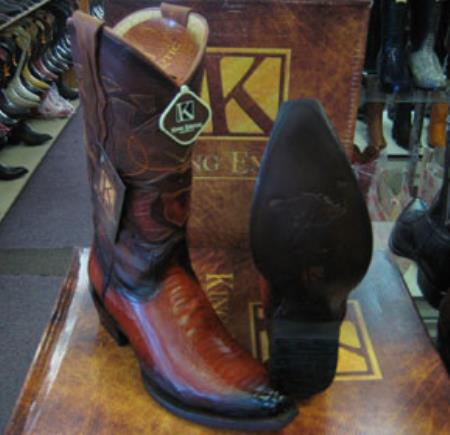 Mens King Exotic Genuine Ostrich Leg Cognac Snip Western Cowboy Boot