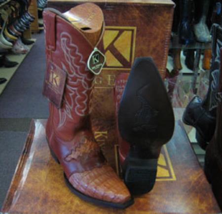 Mens Genuine Crocodile King Exotic Snip Toe Western Cowboy Cognac Boot