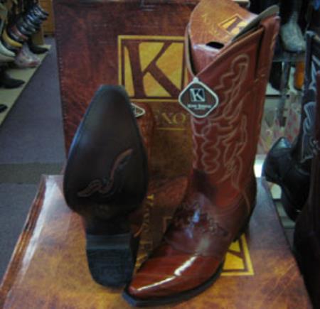 Mens Genuine King Exotic Snip Toe Western Cowboy Cognac Boot