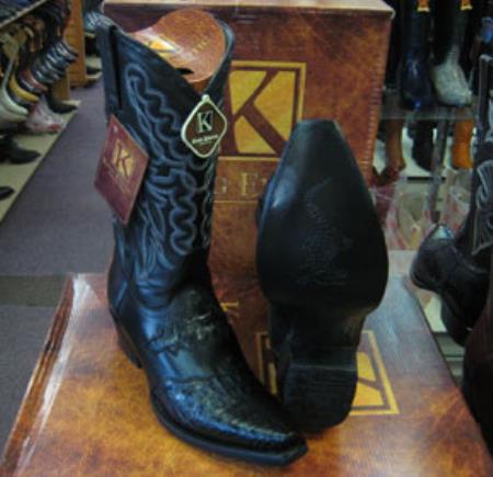 Mens Genuine Crocodile King Exotic Snip Toe Western Cowboy Black Boot