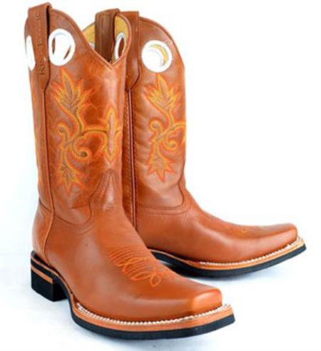 Mens King Exotic Rodeo Style Leather Welt Construction Cognac Boot