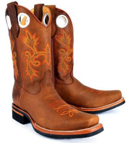 Mens King Exotic Rodeo Style Rage Finish Leather Cognac Boot 