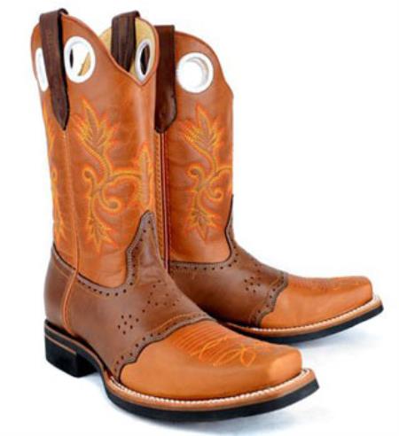 Mens King Exotic Rodeo Style Leather Boot Leather Saddle Cognac Boot