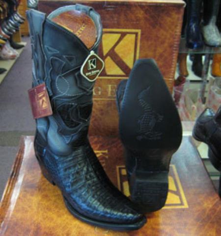 Mens King Exotic Snip Toe Genuine Crocodile Western Cowboy Boot Black