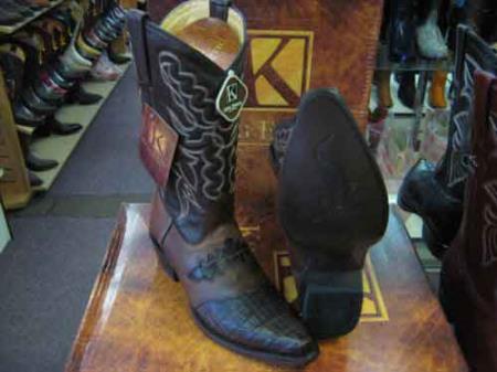 King Exotic Genuine Crocodile Skin Snip Toe Western Cowboy Boot Brown