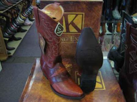 King Exotic Genuine Ostrich Leg Skin Snip Toe Cowboy Boot Cognac