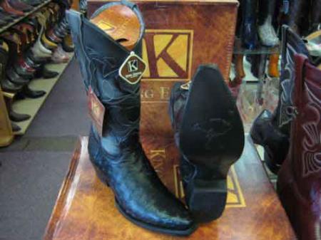 King Exotic Genuine Ostrich Snip Toe Leather Cowboy Boot Black