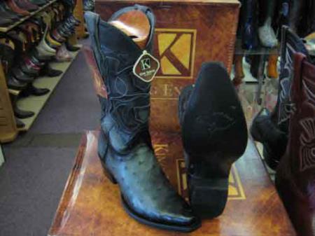 King Exotic Genuine Ostrich Skin Snip Toe Leather Cowboy Boot Gray