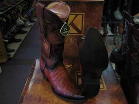 King Exotic Cognac Snip Toe Ostrich Leather Piping Cowboy Boot