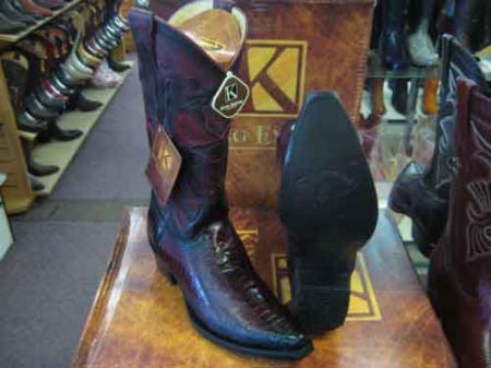 King Exotic Burgundy Snip Toe Genuine Ostrich Leg  Cowboy Boot