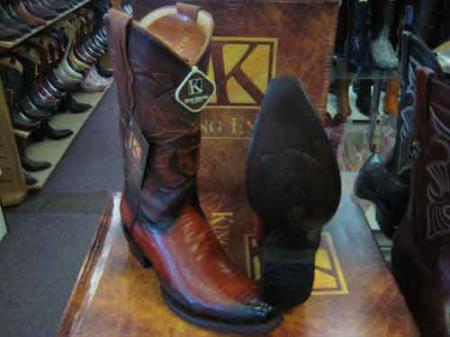 King Exotic Snip Toe Genuine Ostrich  Skin Western Cowboy Boot Cognac
