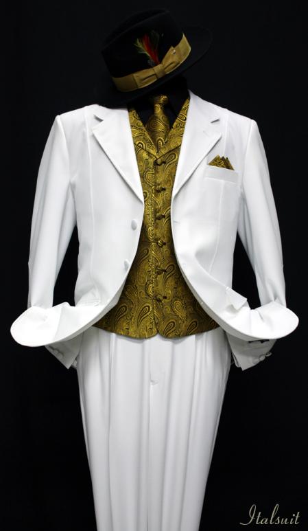 SKU#WX8921 White-Gold 3pc Fashion Zoot Suit 210