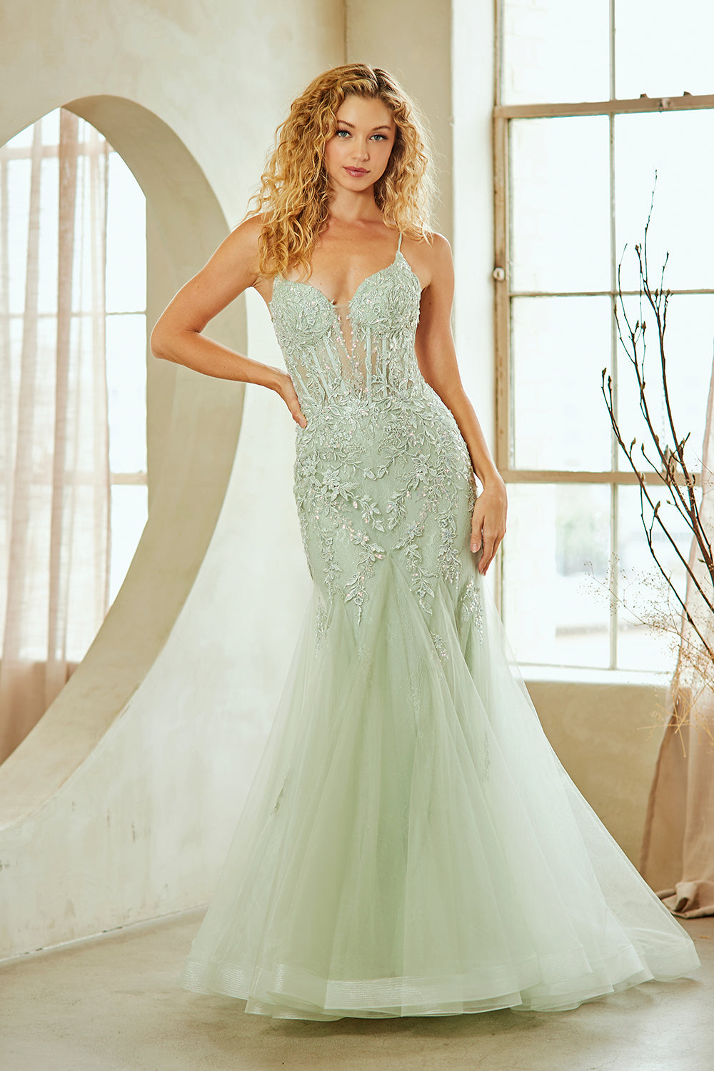Prom Dress V-Neck Beaded Mermaid Formal Gown By Amelia Couture 2120