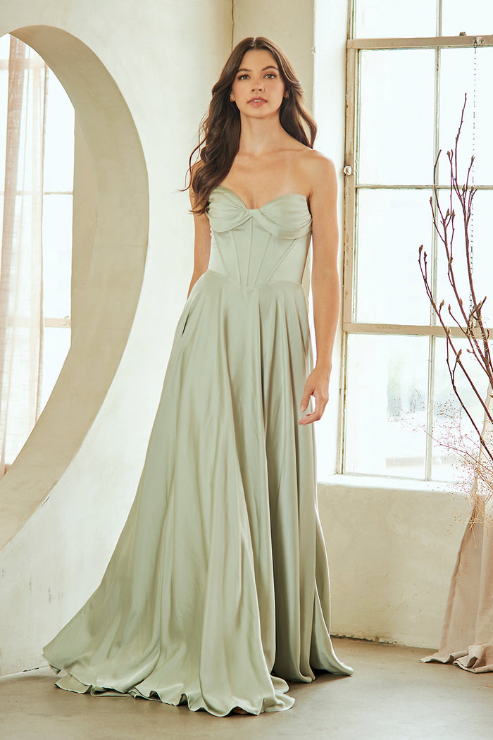 Strapless Sweetheart Satin Corset A-Line Prom Dress with Lace-Up Back by Amelia Couture 4053