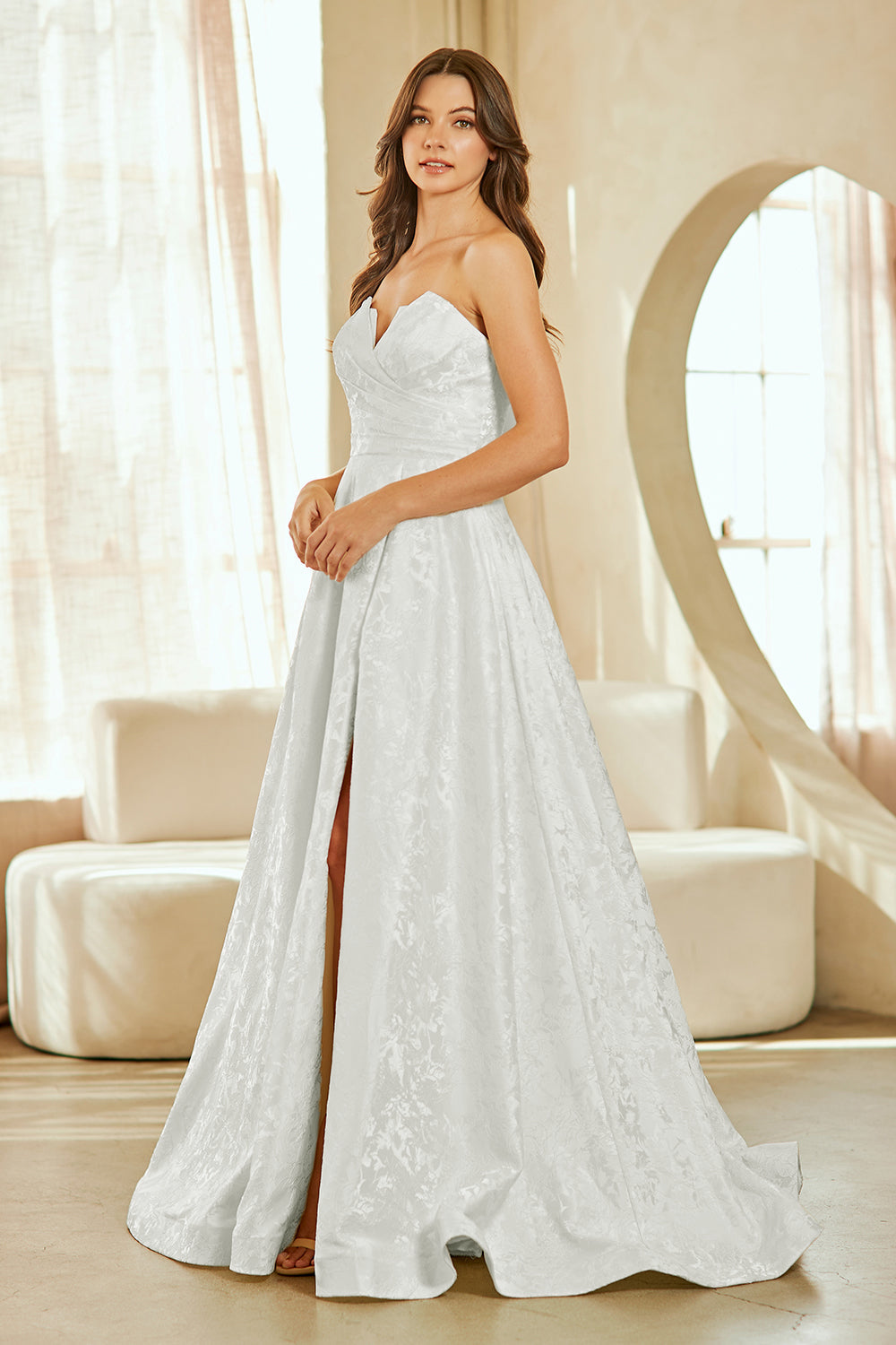 Strapless A-Line Jacquard Evening Gown with Sweetheart Neckline by Amelia Couture 8061