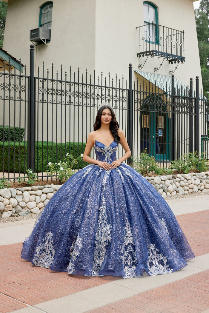 Juliet 1512H Strapless Applique Glitter Tulle Quinceanera Dress