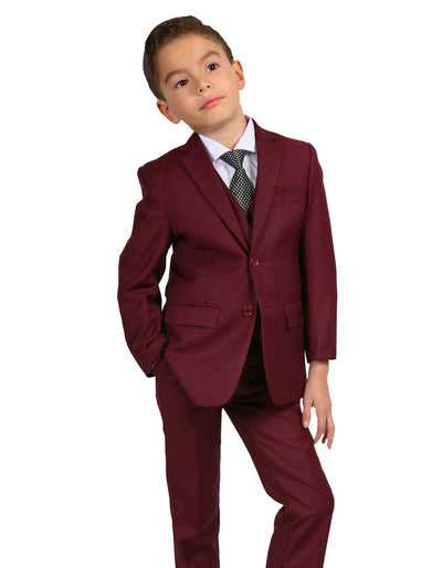 Modern Fit Boys Burgundy 2 Button Vested Suit