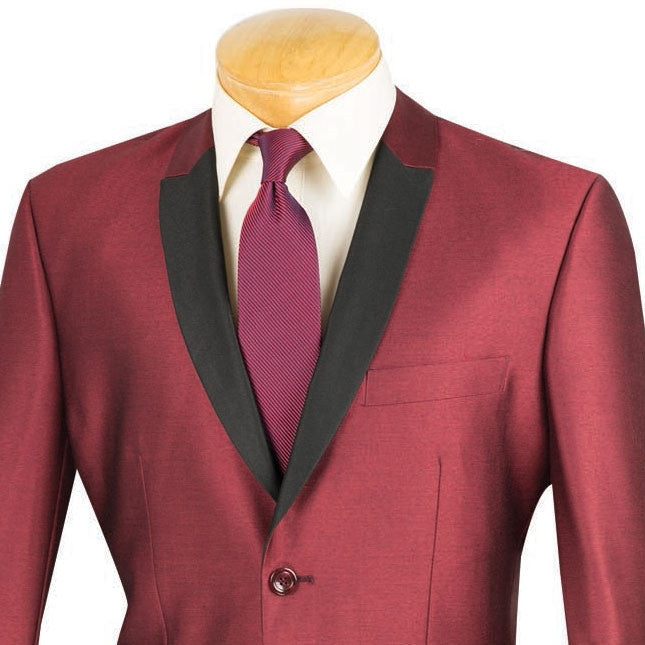 Shiny Maroon Sharkskin Slim Suit - Vinci