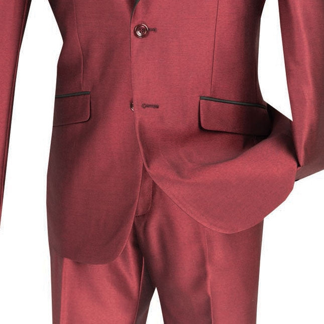 Shiny Maroon Sharkskin Slim Suit - Vinci