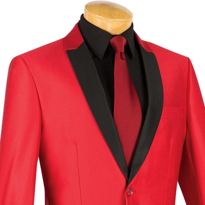 Red Slim Fit Sharkskin 2 Piece Suit for Men