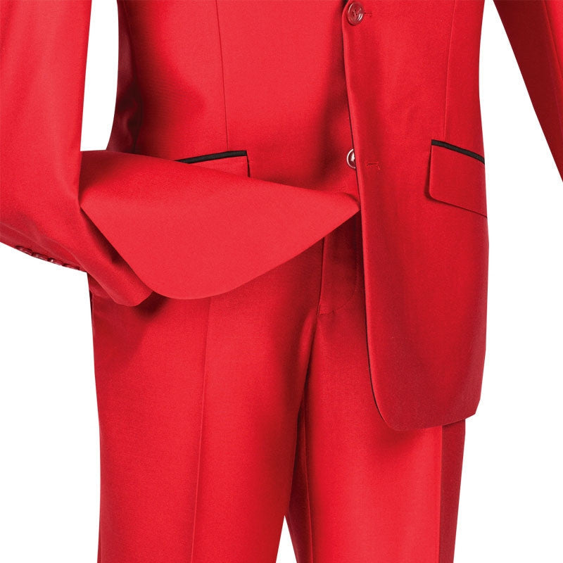 Red Slim Fit Sharkskin 2 Piece Suit for Men