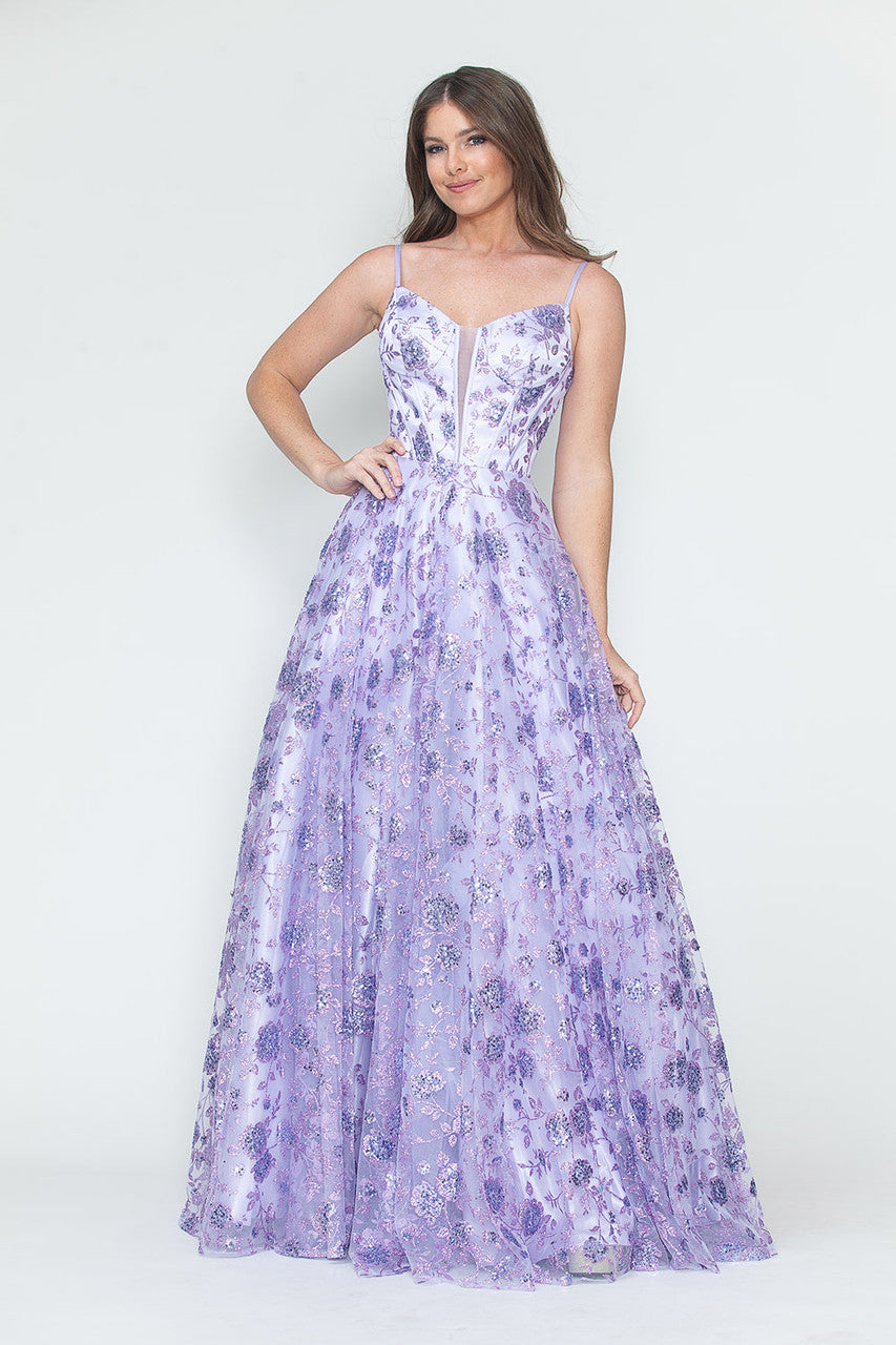 Lenovia 8241 Glitter Appliqué Mesh Tulle Sleeveless Dress
