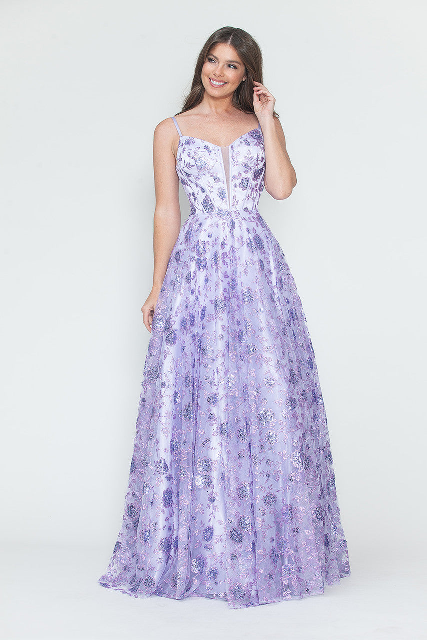Lenovia 8241 Glitter Appliqué Mesh Tulle Sleeveless Dress