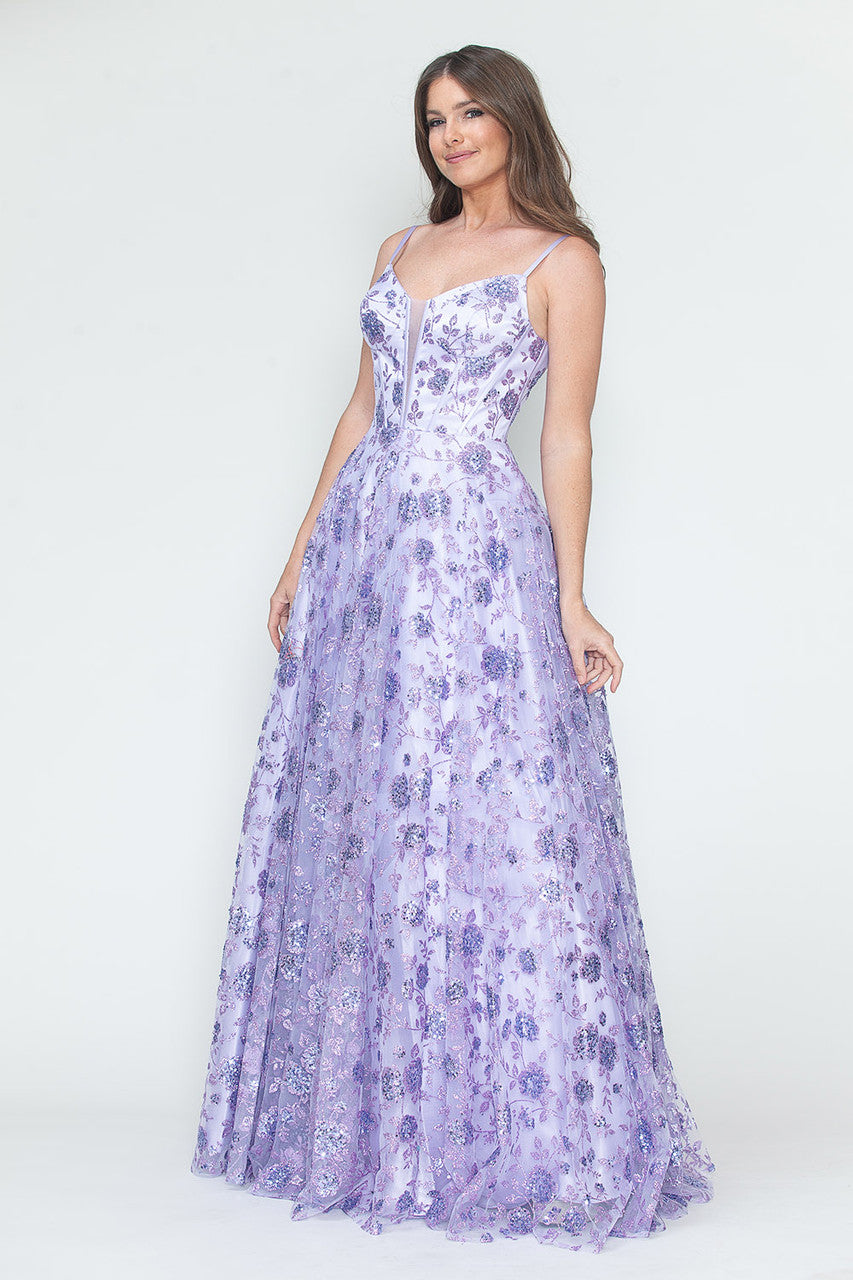 Lenovia 8241 Glitter Appliqué Mesh Tulle Sleeveless Dress