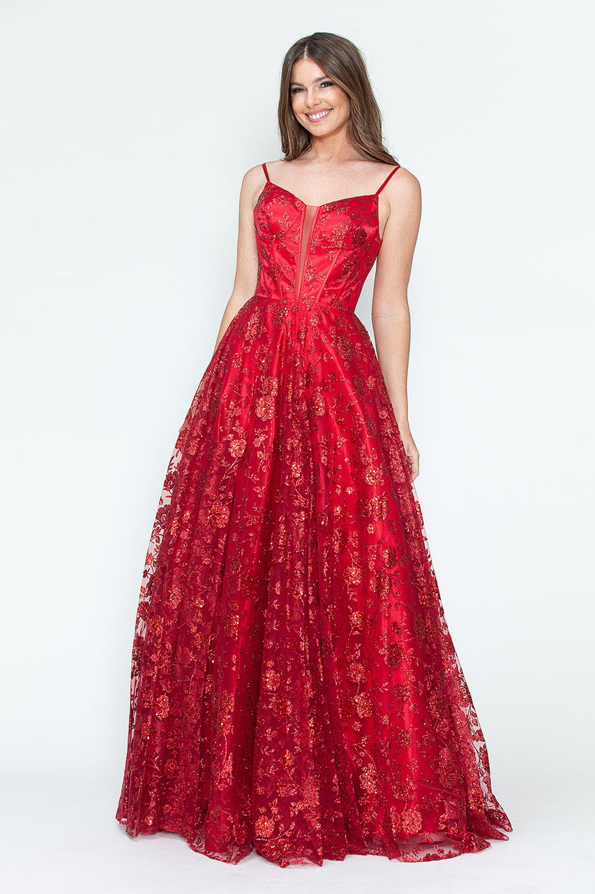 Lenovia 8241 Glitter Appliqué Mesh Tulle Sleeveless Dress