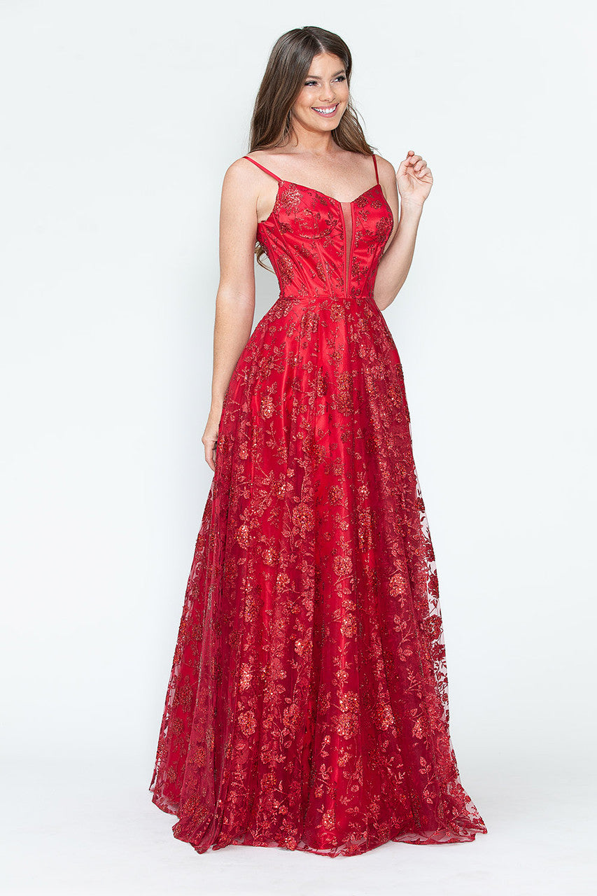 Lenovia 8241 Glitter Appliqué Mesh Tulle Sleeveless Dress
