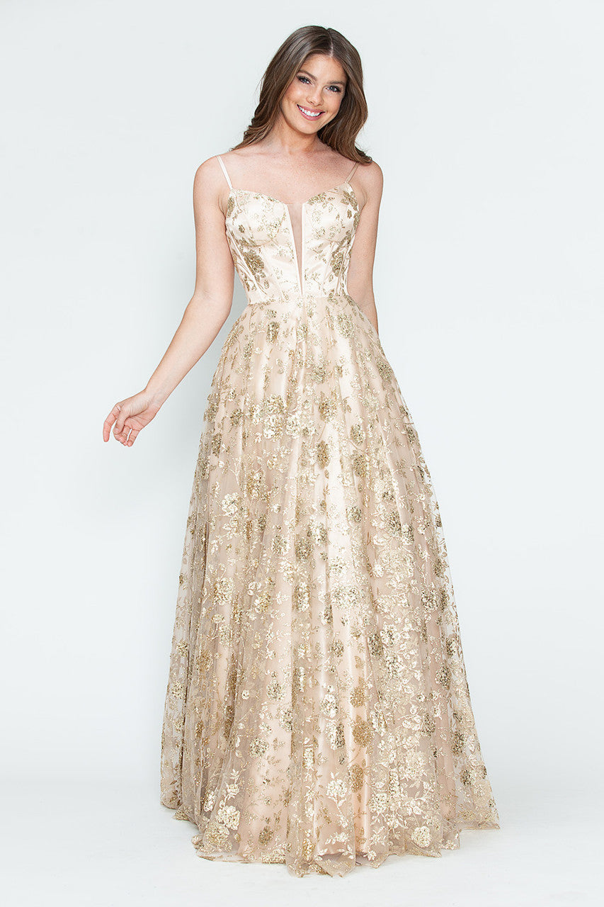 Lenovia 8241 Glitter Appliqué Mesh Tulle Sleeveless Dress
