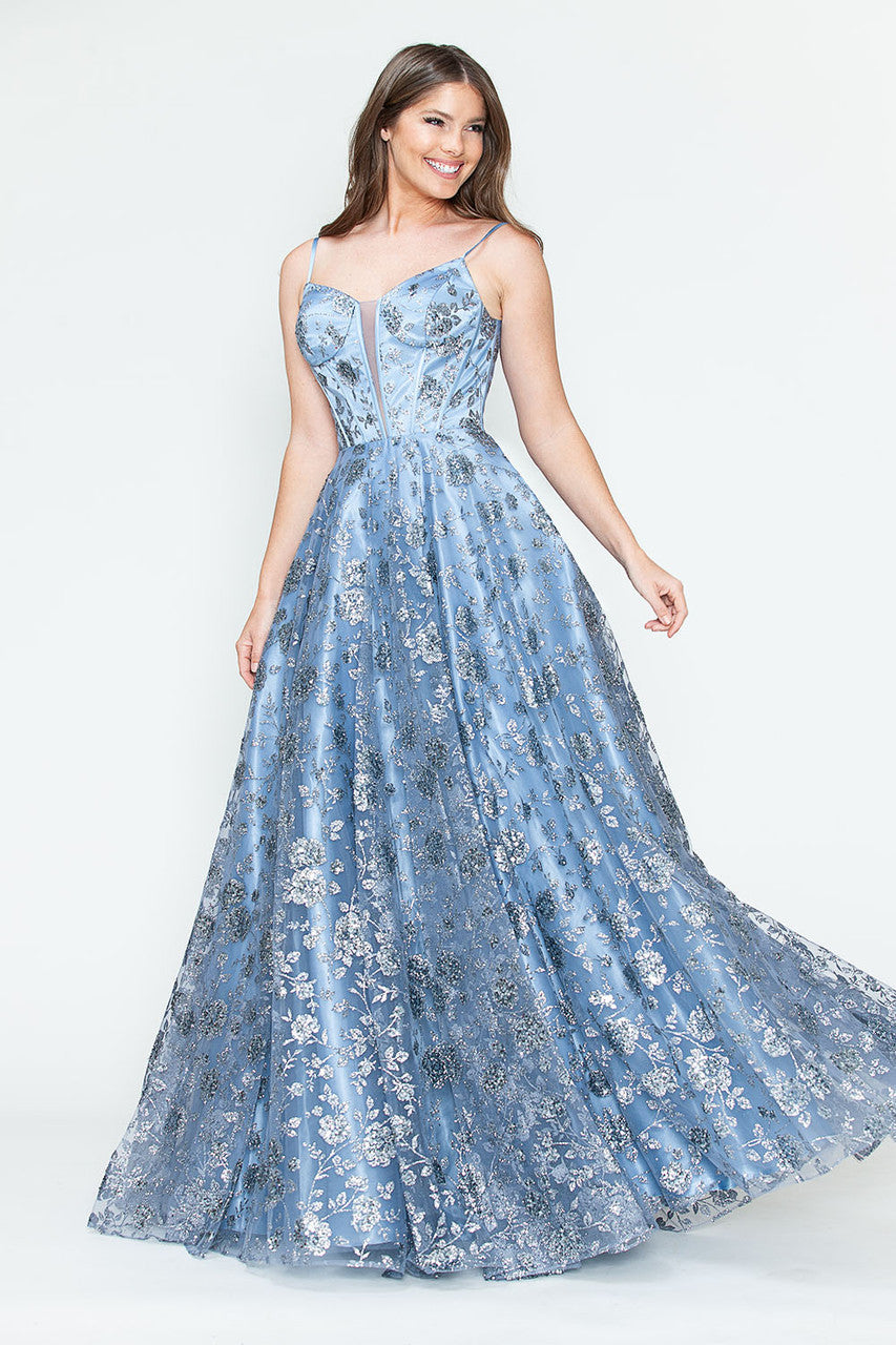 Lenovia 8241 Glitter Appliqué Mesh Tulle Sleeveless Dress