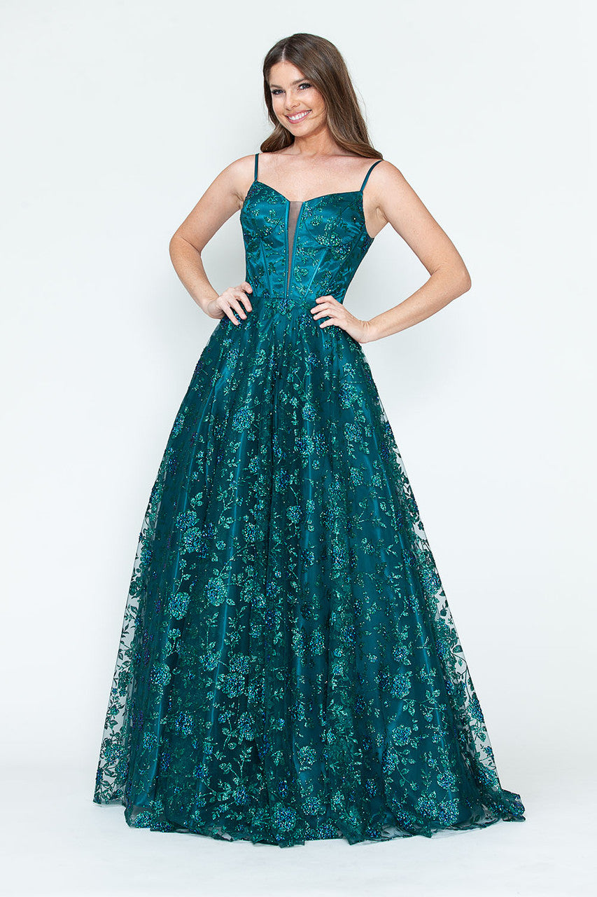 Lenovia 8241 Glitter Appliqué Mesh Tulle Sleeveless Dress