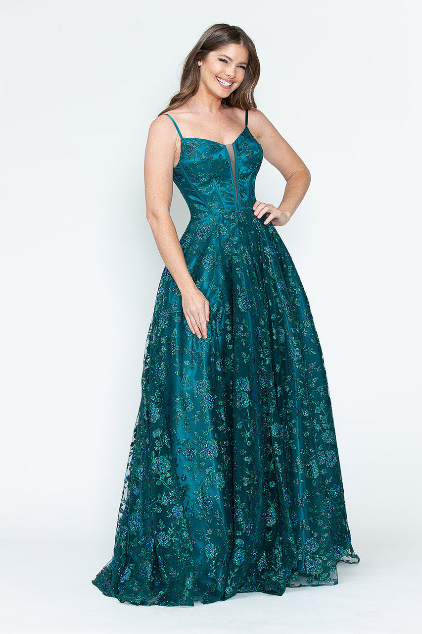 Lenovia 8241 Glitter Appliqué Mesh Tulle Sleeveless Dress