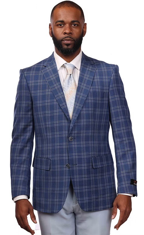 Men's Blue Double Breasted 2 Button Vitali Brand Flat Front Pants Regular Fit Side Vented Suit
