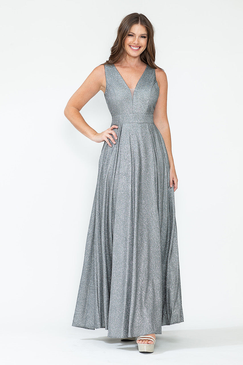 Lenovia 5256 Metallic Glitter Stretch Knit Sleeveless A-line Dress