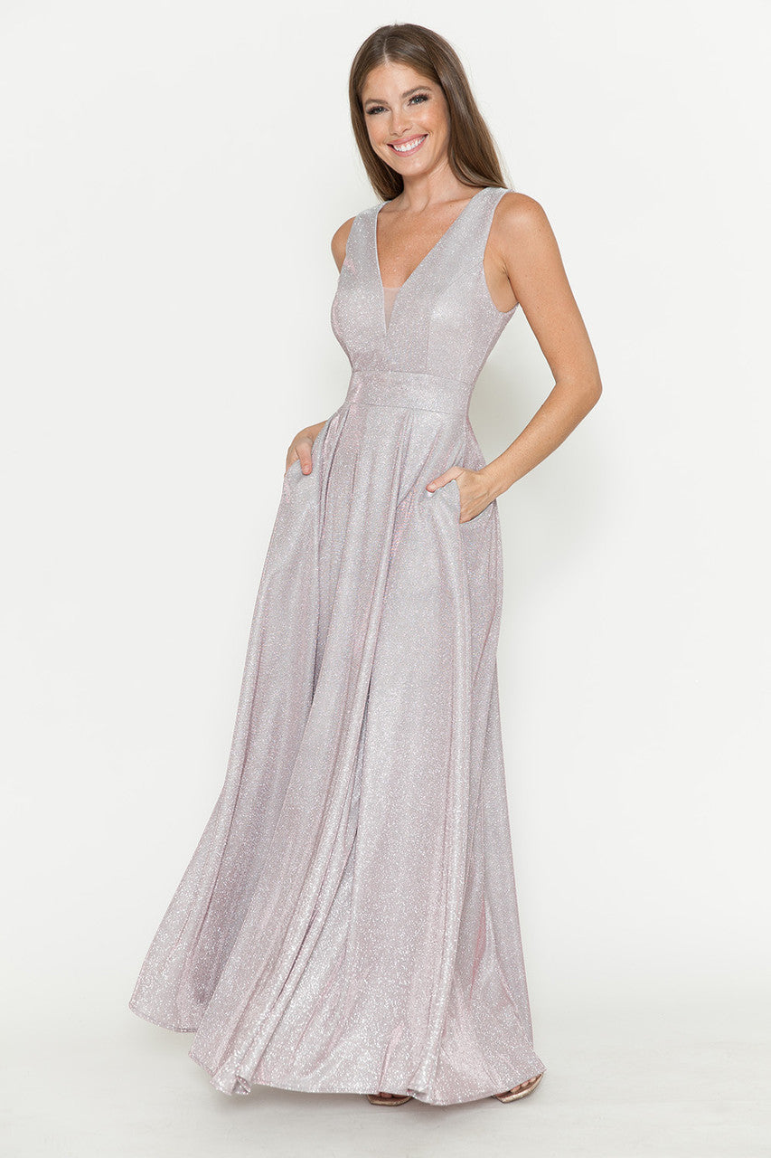 Lenovia 5256 Metallic Glitter Stretch Knit Sleeveless A-line Dress