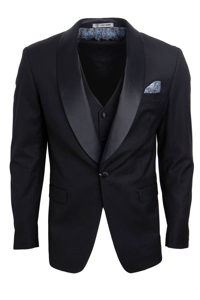 Black Slim Fit Tuxedo with Large Shawl Lapel – 3 Piece Wedding & Prom Set