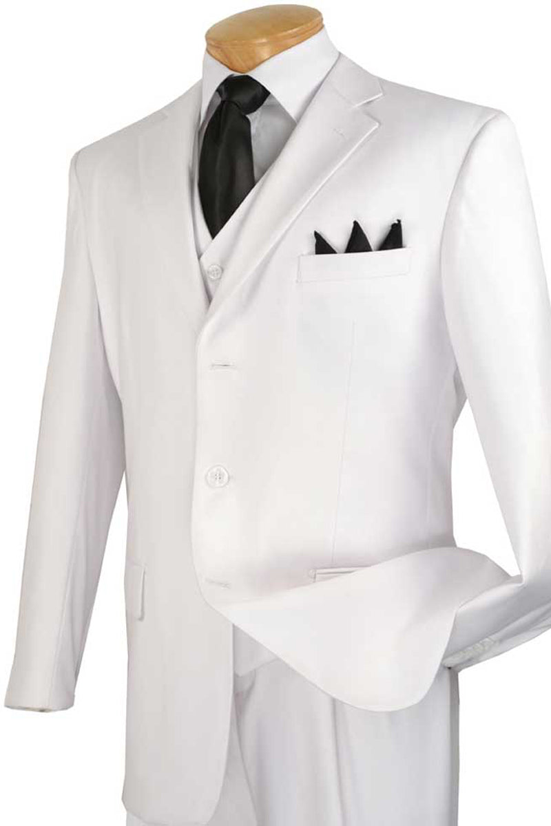 Men’s White 3-Button Wool Feel Suit with Vest