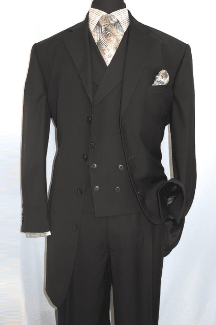 Mens 4 Button Double Breasted Vest Suit in Black