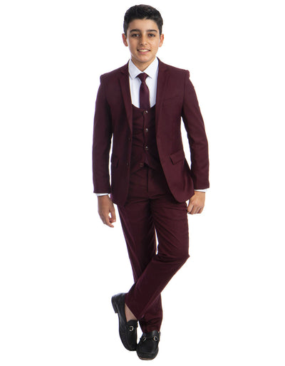 Perry Ellis Boys Burgundy Vested Suit