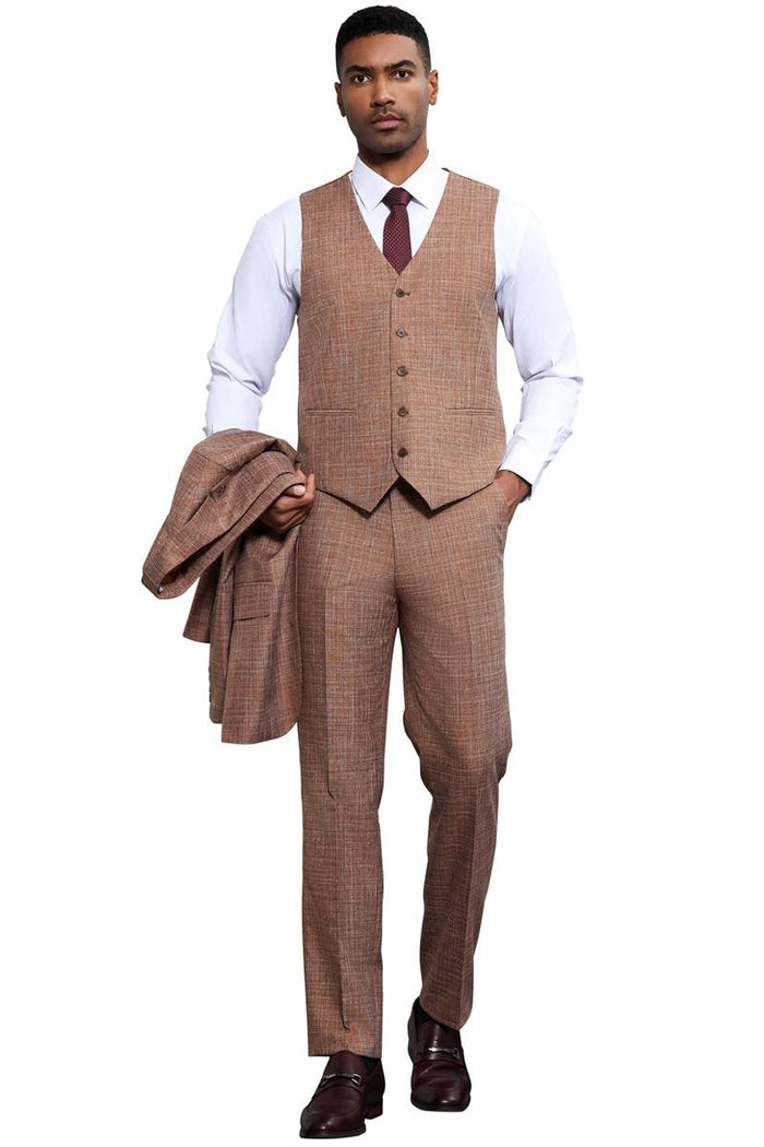 Stacy Adams Sharkskin Weave Suit in Light Rust