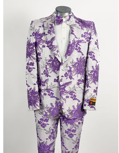 White & Lavender Floral Paisley 2 Button Tuxedo