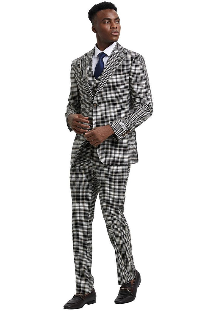 Stacy Adams Grey & Green Glen Plaid Suit